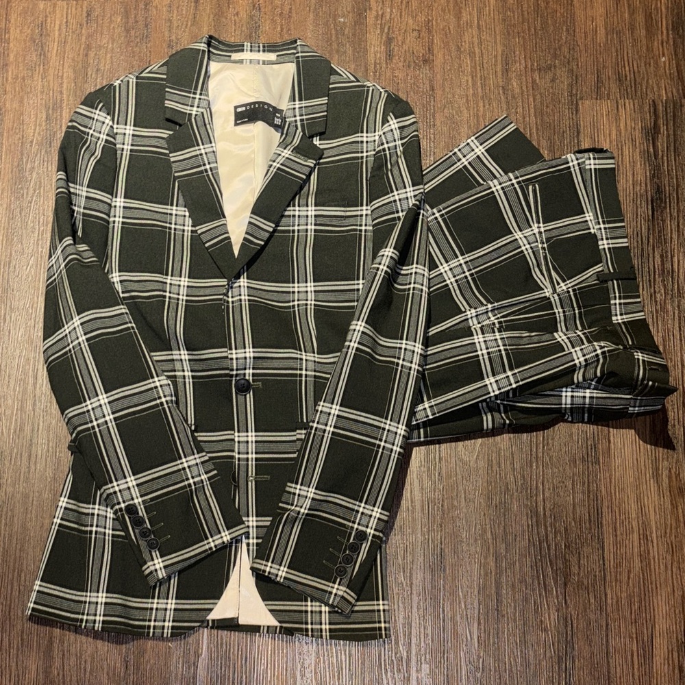 ASOS Stylish Deep Green and White Plaid Men's Suit
